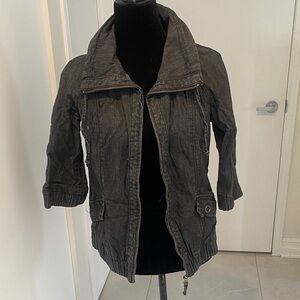 Dynamite denim grey three-quarter length sleeve zip-up jacket size small